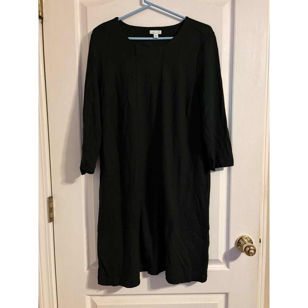 J. Jill Ponte Dress Women L Petite Black Excellent 3/4 Sleeve Knit Shift Capsule